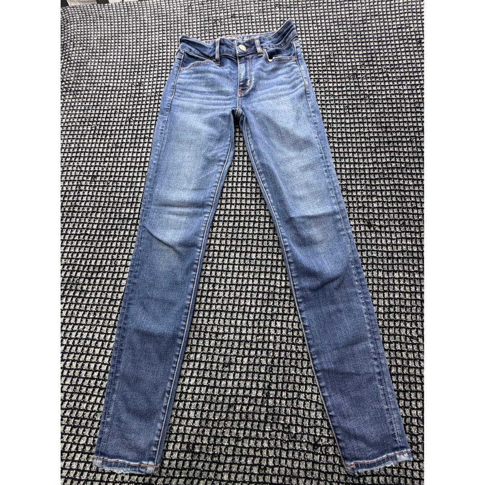 American Eagle Skinny Jeans Womens‎ 2 Blue Super Stretch X Raw Hem